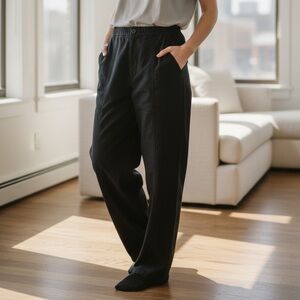 Eileen Fisher System Lagenlook Cotton Black Casual Pants